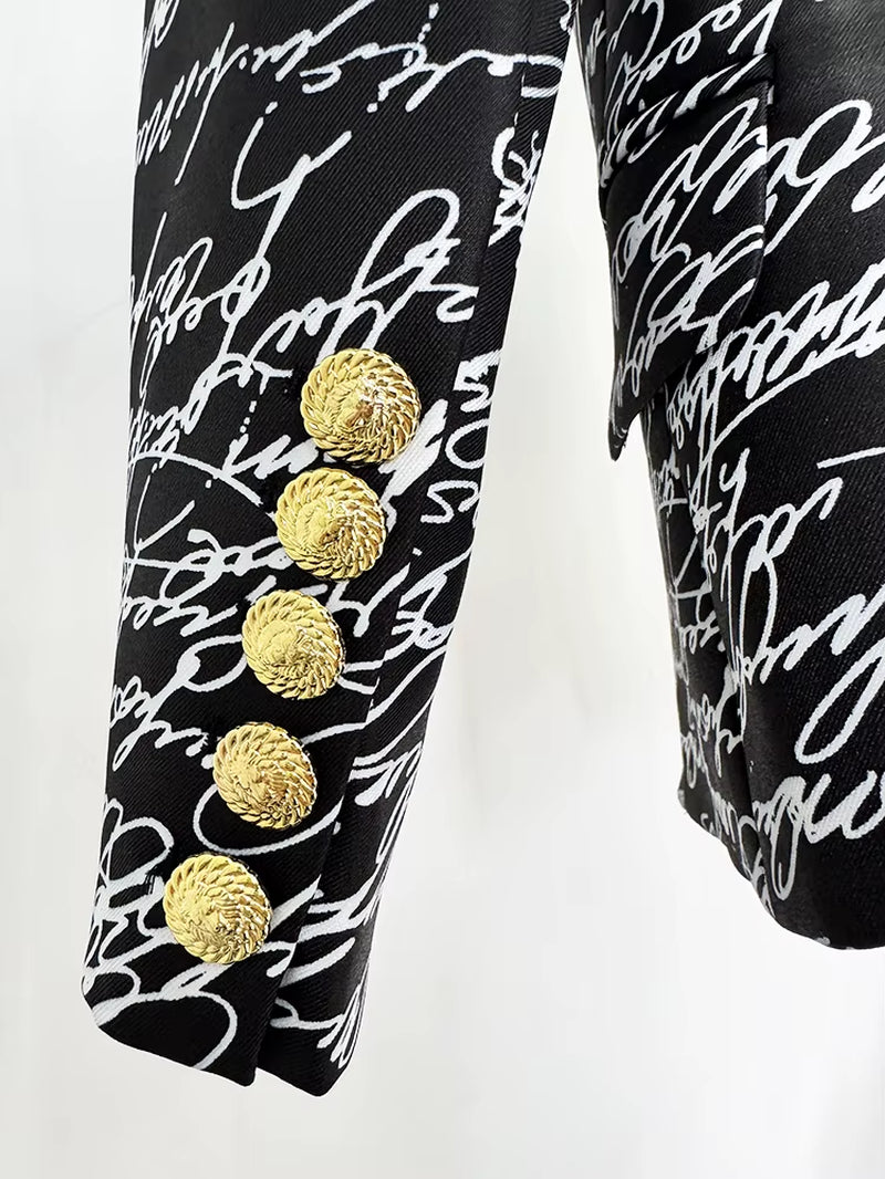 Women High Street Designed Jacket Women'S Love Letters Printed Double Breasted Blazer