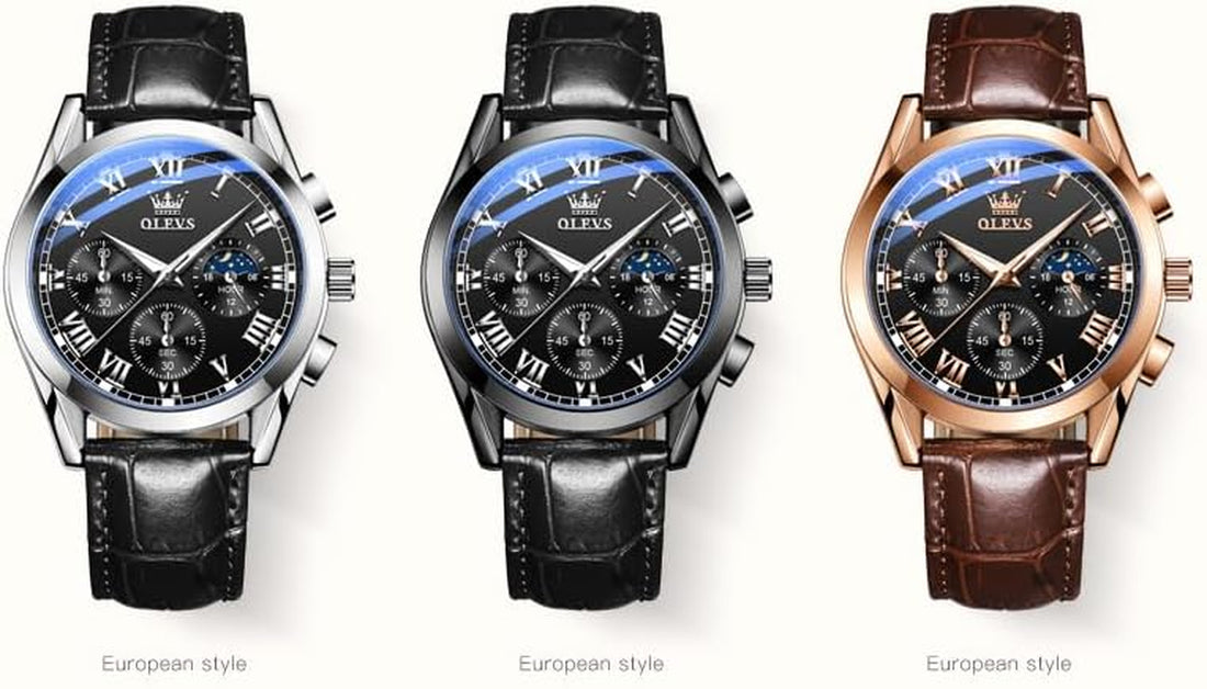 Mens Chronograph Brown Leather Watch Waterprood