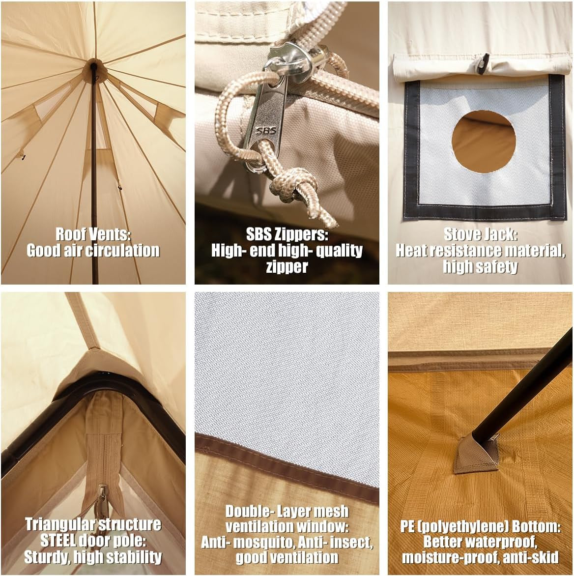 Canvas Bell Tent Yurt Tent 4 Seasons for Camping 100% Cotton Glamping Tents with Stove Jack, Family Camping Outdoor Hunting Party