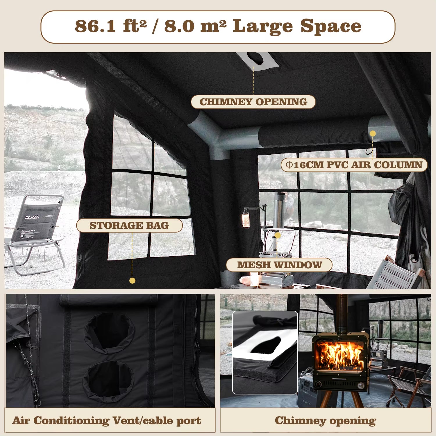 Coody 8.0 Air Tent-Black Outdoor Easy Set up Hiking Inflatable Camping Tent Waterproof Inflatable Tent for Travel