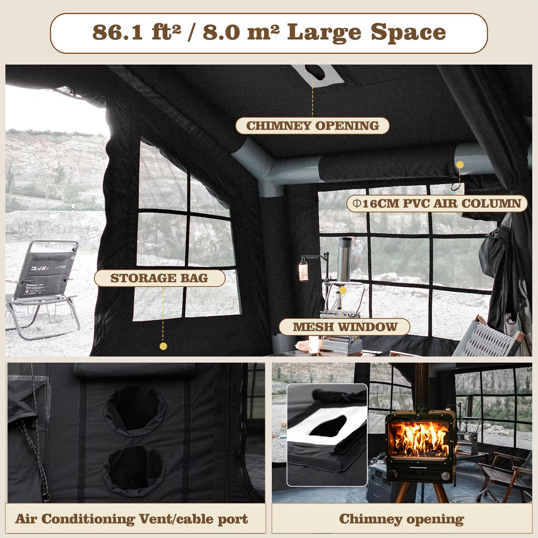 Coody 8.0 Air Tent-Black Outdoor Easy Set up Hiking Inflatable Camping Tent Waterproof Inflatable Tent for Travel