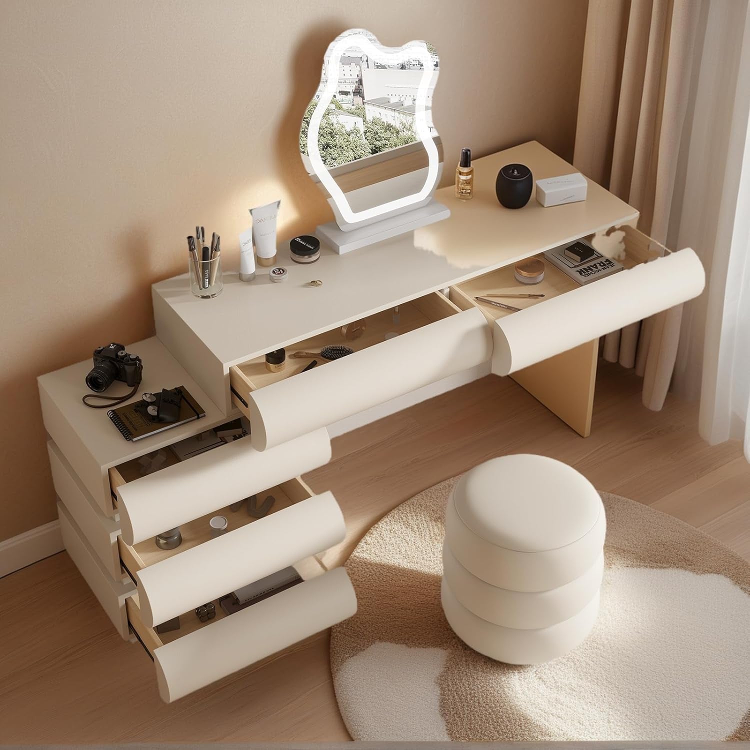 Luxuty White Makeup Vanity Desk with Mirror and Lights