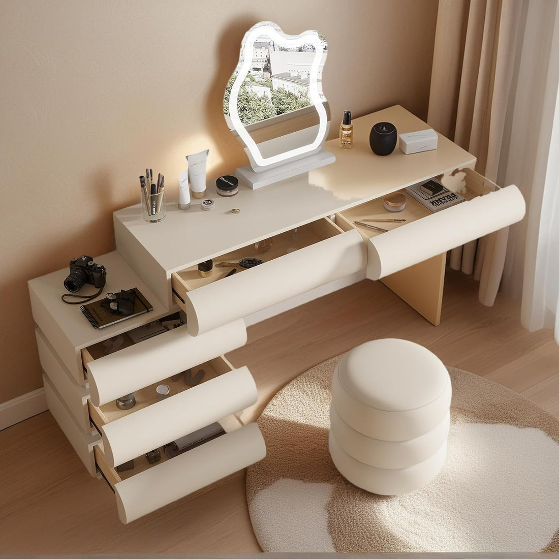 Luxuty White Makeup Vanity Desk with Mirror and Lights
