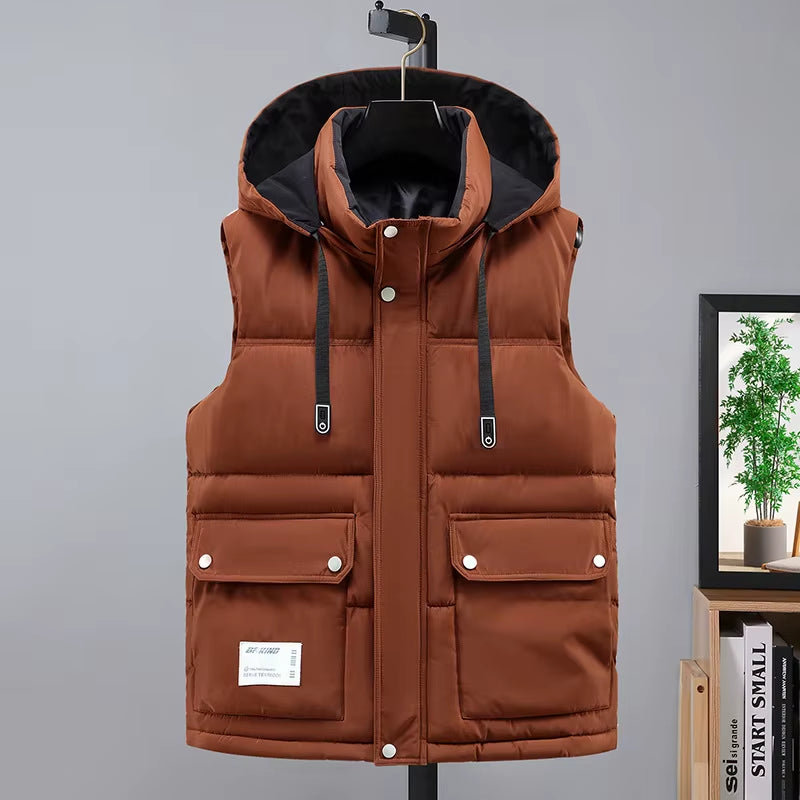 Premium Men Fashion Autumn Winter Men Thicken Cotton Waistcoat Sleeveless Vests Jackets 