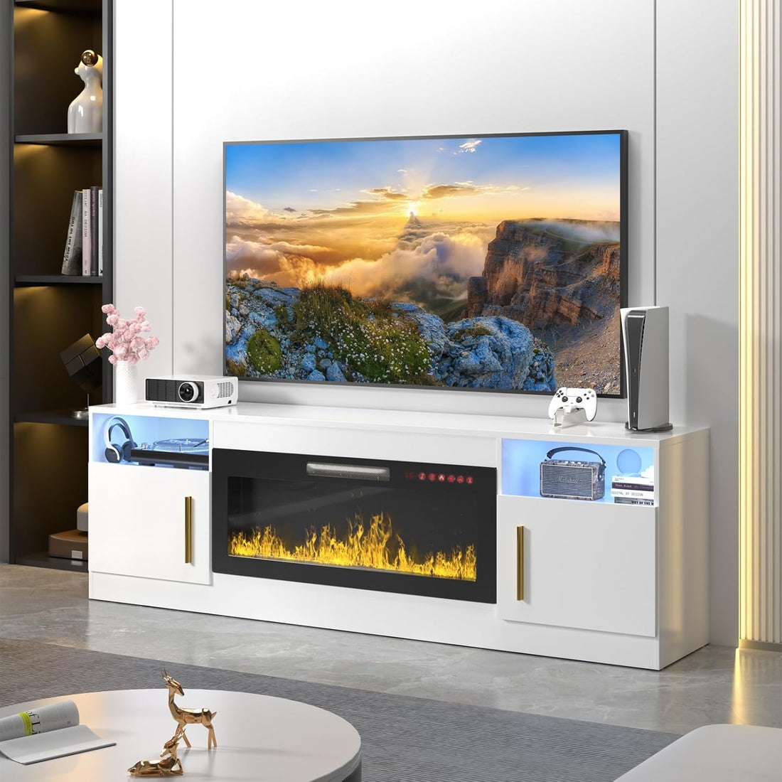 New  LED TV Stand with Fireplace - 70 Inch Modern Electric Entertainment Center