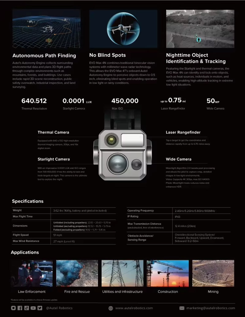 Flow 640T Brushless Robotics Full Stabilizer Autel Drone Home Distance Longue Supplier 3-Axis Security Large HD Camera Drones