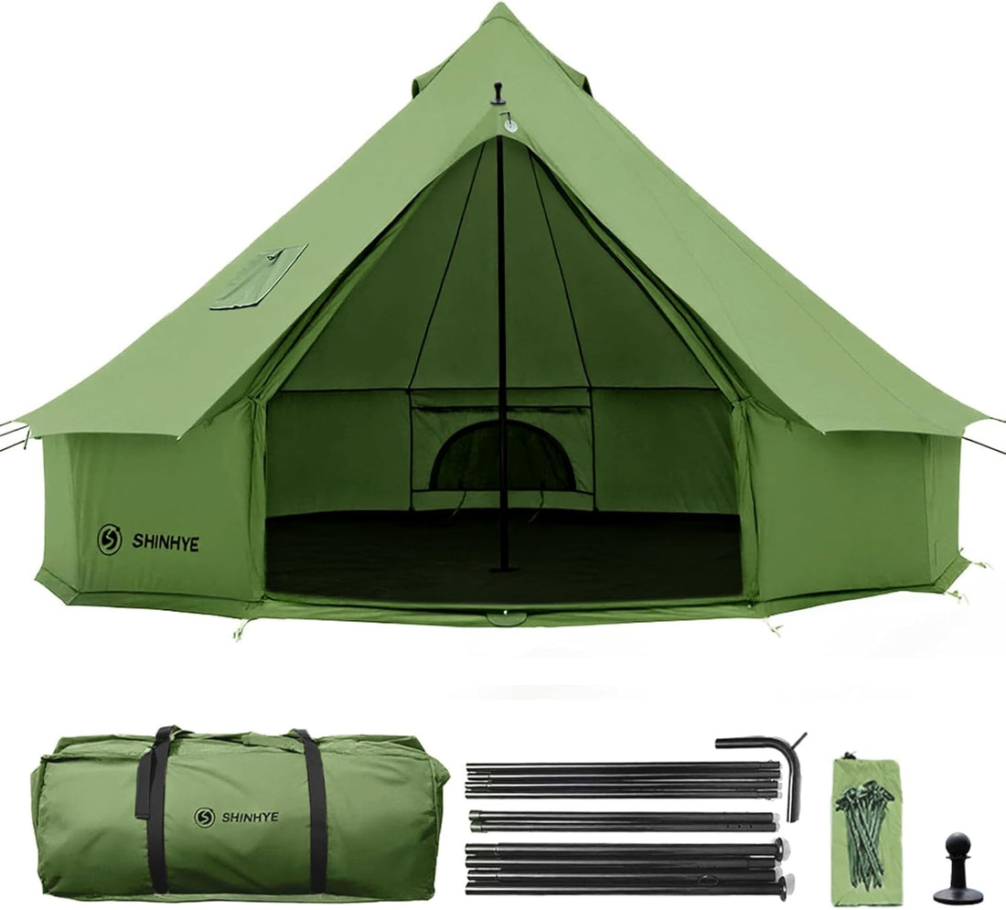 Canvas Bell Yurt Tent with Stove Jack, Waterproof Luxury 4 Season Tents for Family Outdoor Camping 100% Cotton Green Glamping Tents for Hunting, Partie, All Year Living