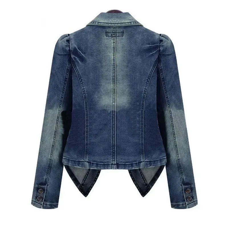 Spring Autumn Denim Blazer Women 2024New Long-Sleeved Single-Breasted Vintage Short Jeans Jacket Female Slim Coat Outerwear Lady