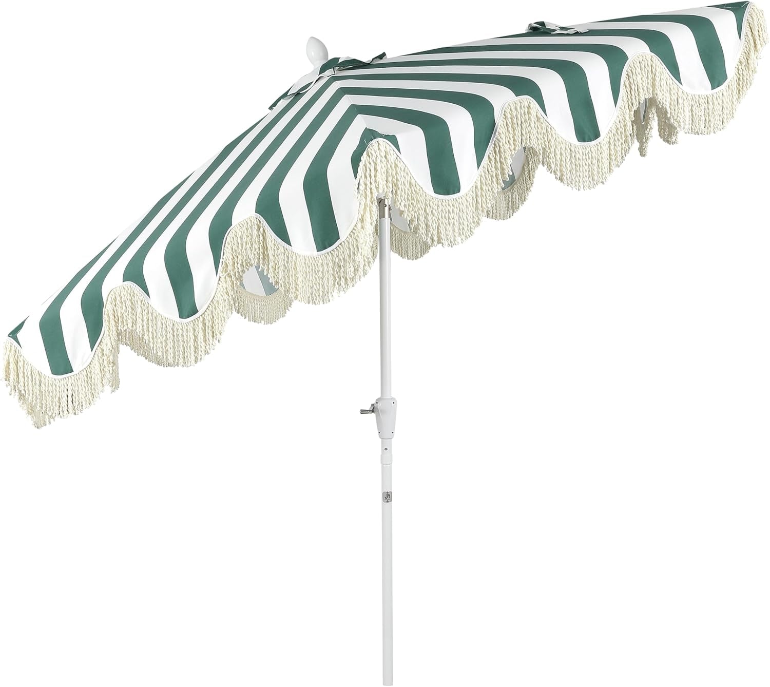 UMB1001 Collins 9 Ft. Classic Cottage Tassel Market Patio Umbrella with Auto-Tilt, Crank, Wind Vent and UV Protection