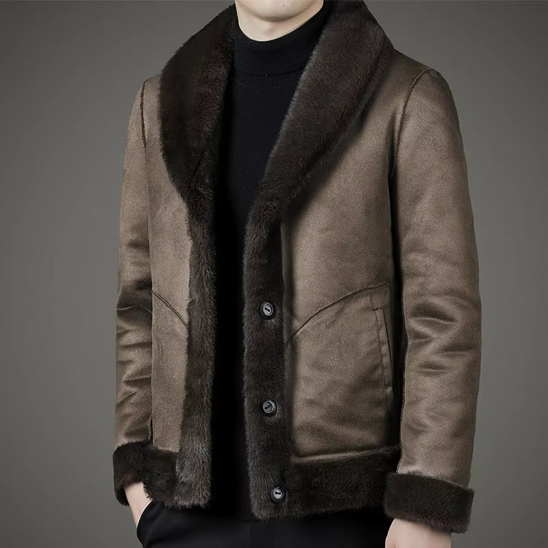 Premium Men's Fashion Autumn Winter Men  Fur Jackets Men'S Thick Warm Solid Outerwear