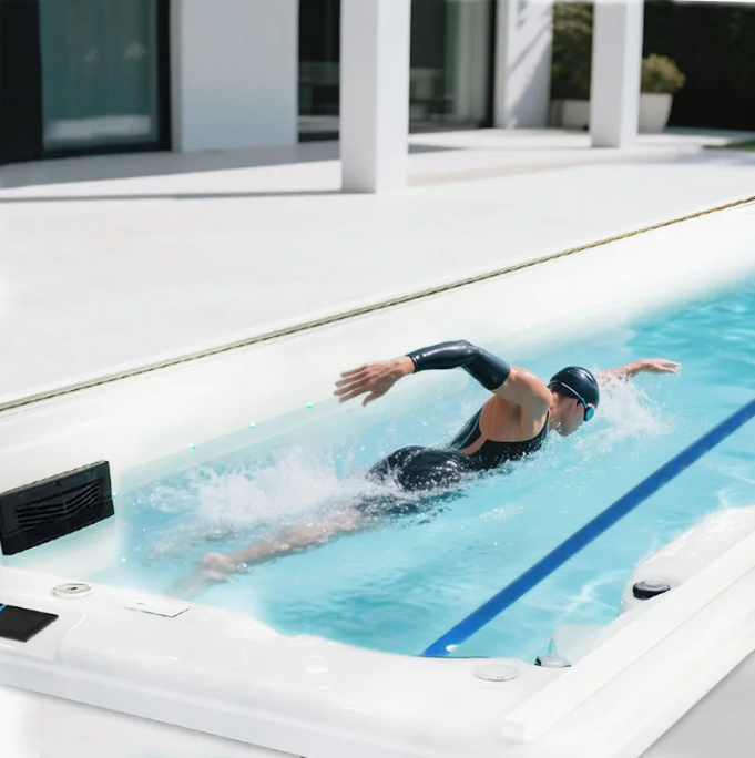 Modern Endless Swimming Spa - Constant Temperature Multipurpose Pool with Slide Cover
