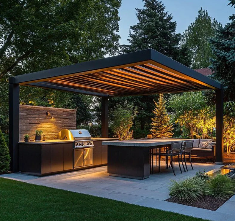 Luxe Home Waterproof Outdoor Kitchen with Quality Pergola