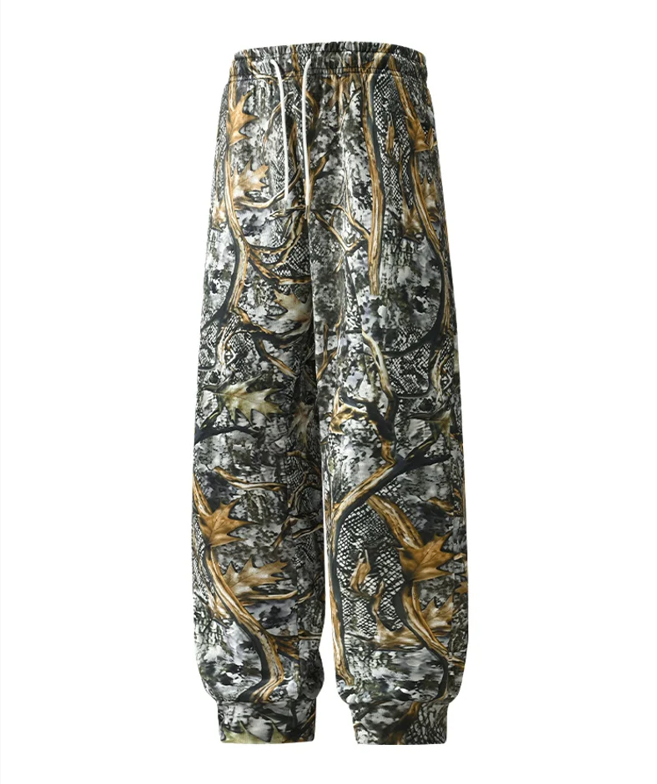 Men’s Tree Camo Jogger Pants – Elastic Waist Drawstring Outdoor Sweatpants