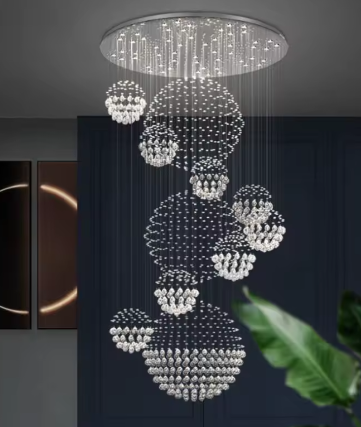 Modern Large Crystal LED Chandelier – Luxury Villa, Hotel & Staircase Pendant Light