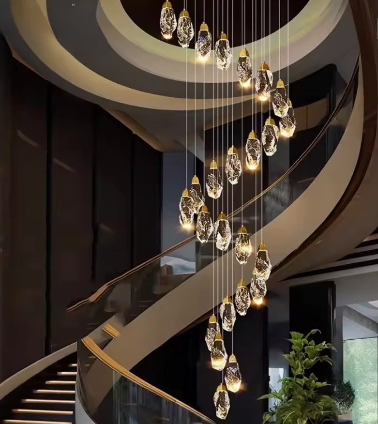 Modern Crystal LED Chandelier – Luxury Staircase & Living Room Pendant Light