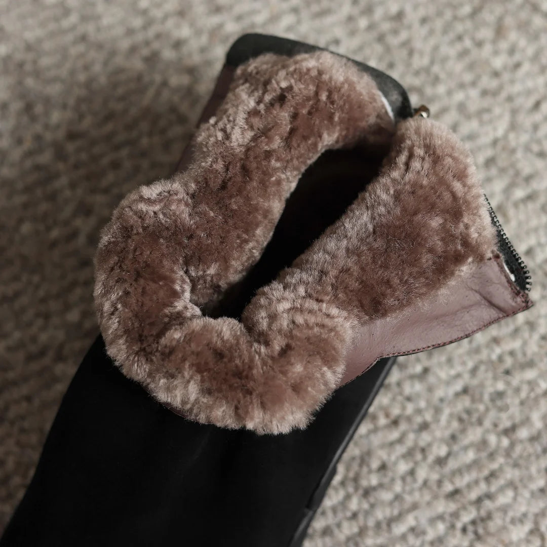 Women's Natural Suede Leather Sheepskin Ankle Boots – Pointed-Toe Rivet Design