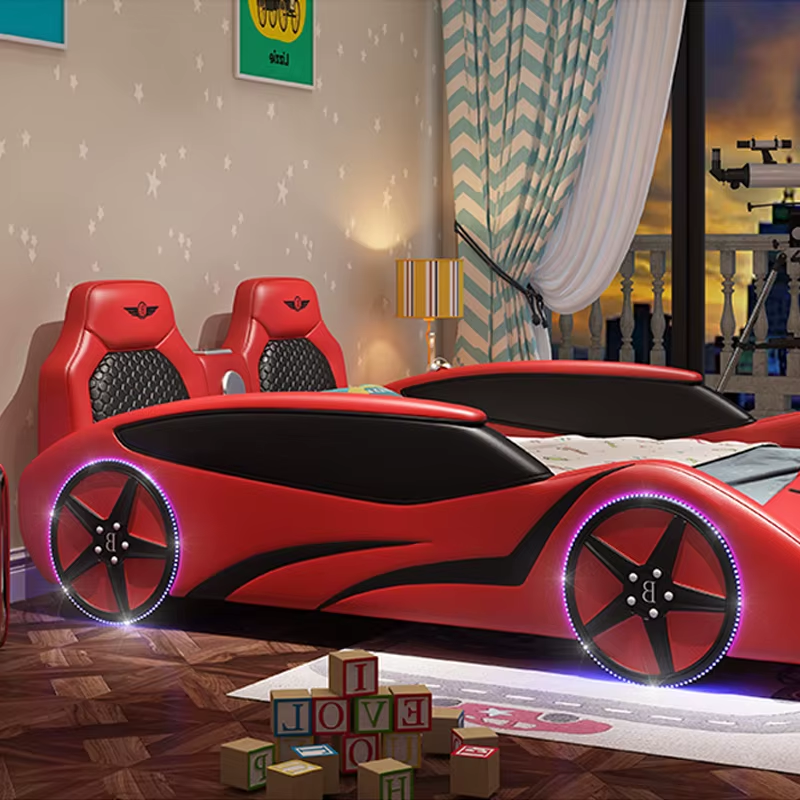 Luxury Sports Race Car Bed for Kids with LED Lights  – Modern Children's Bedroom Furniture