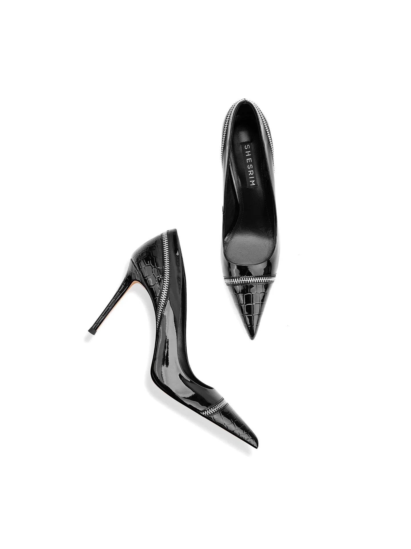 Women's Pointed Toe Leather High Heels – Elegant Zipper Detail Dress Pumps