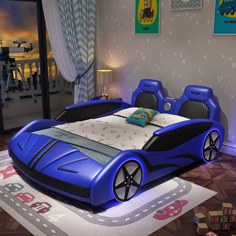 Luxury Sports Race Car Bed for Kids with LED Lights  – Modern Children's Bedroom Furniture