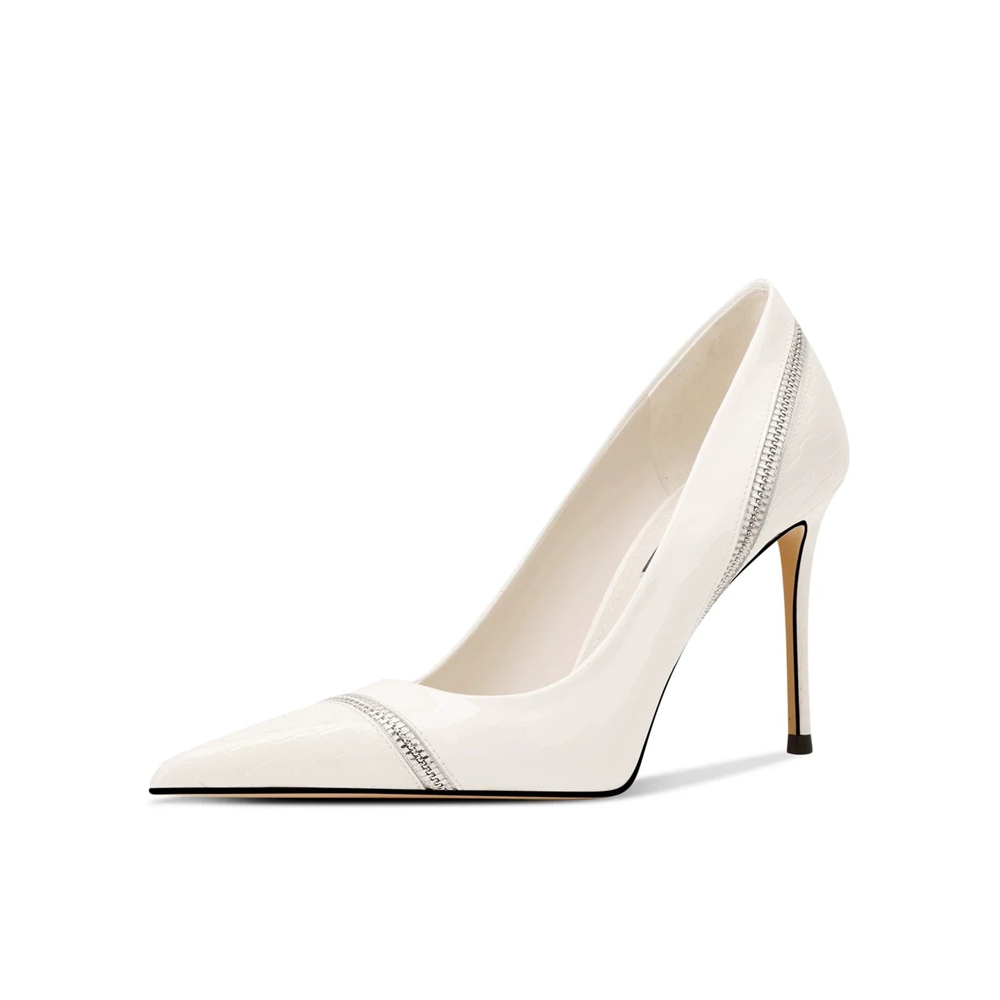 Women's Pointed Toe Leather High Heels – Elegant Zipper Detail Dress Pumps