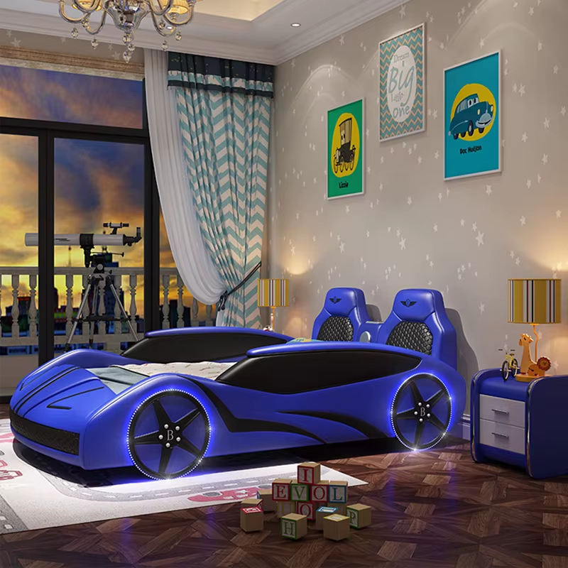 Luxury Sports Race Car Bed for Kids with LED Lights  – Modern Children's Bedroom Furniture