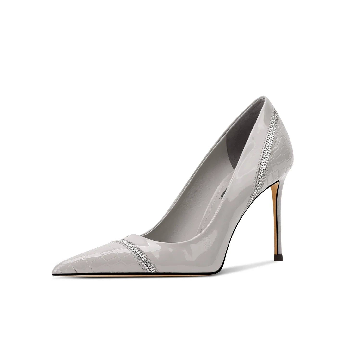 Women's Pointed Toe Leather High Heels – Elegant Zipper Detail Dress Pumps