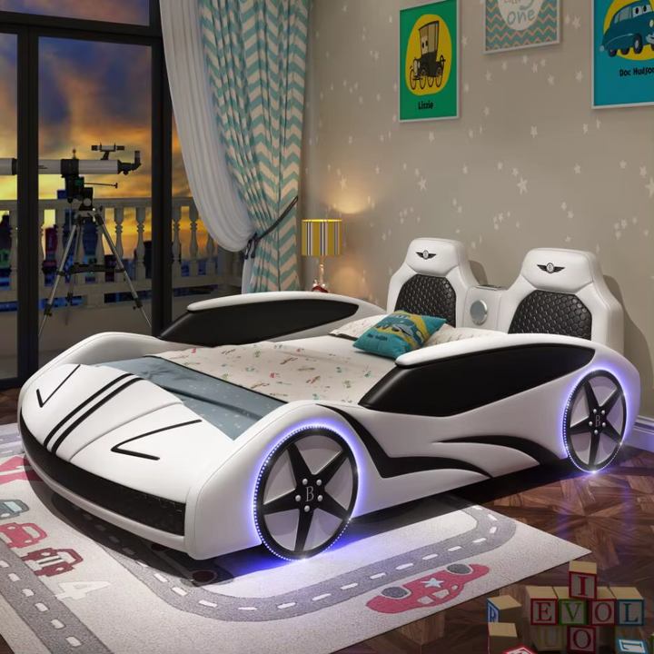 Luxury Sports Race Car Bed for Kids with LED Lights  – Modern Children's Bedroom Furniture