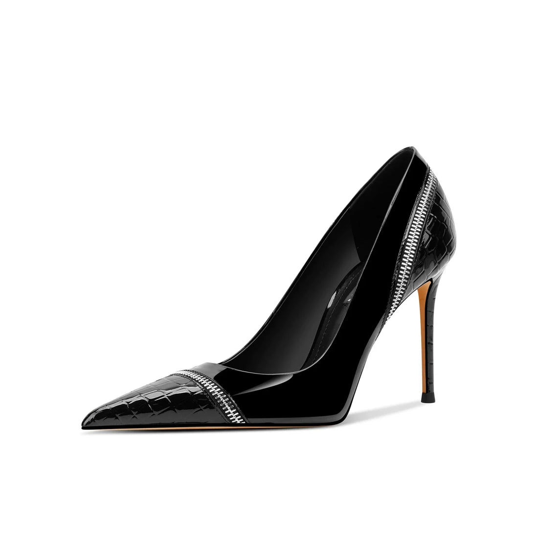 Women's Pointed Toe Leather High Heels – Elegant Zipper Detail Dress Pumps
