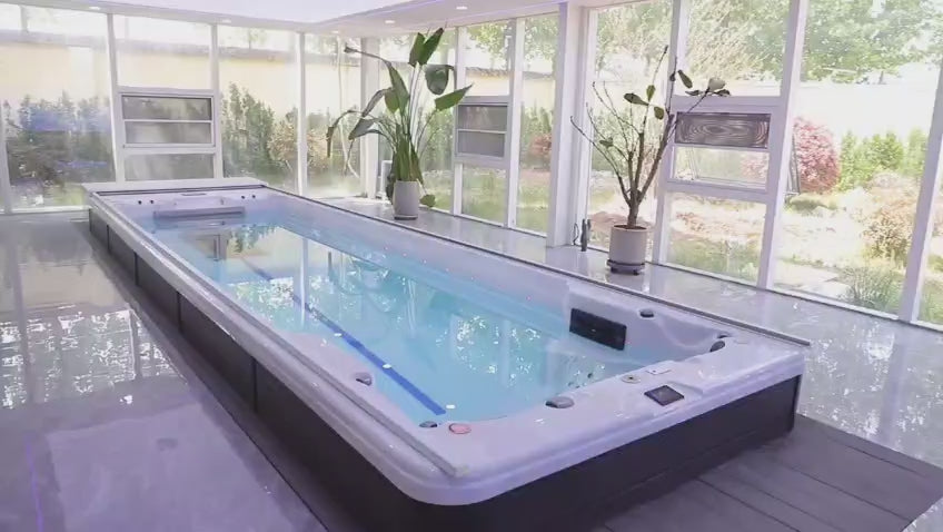 Modern Endless Swimming Spa - Constant Temperature Multipurpose Pool with Slide Cover
