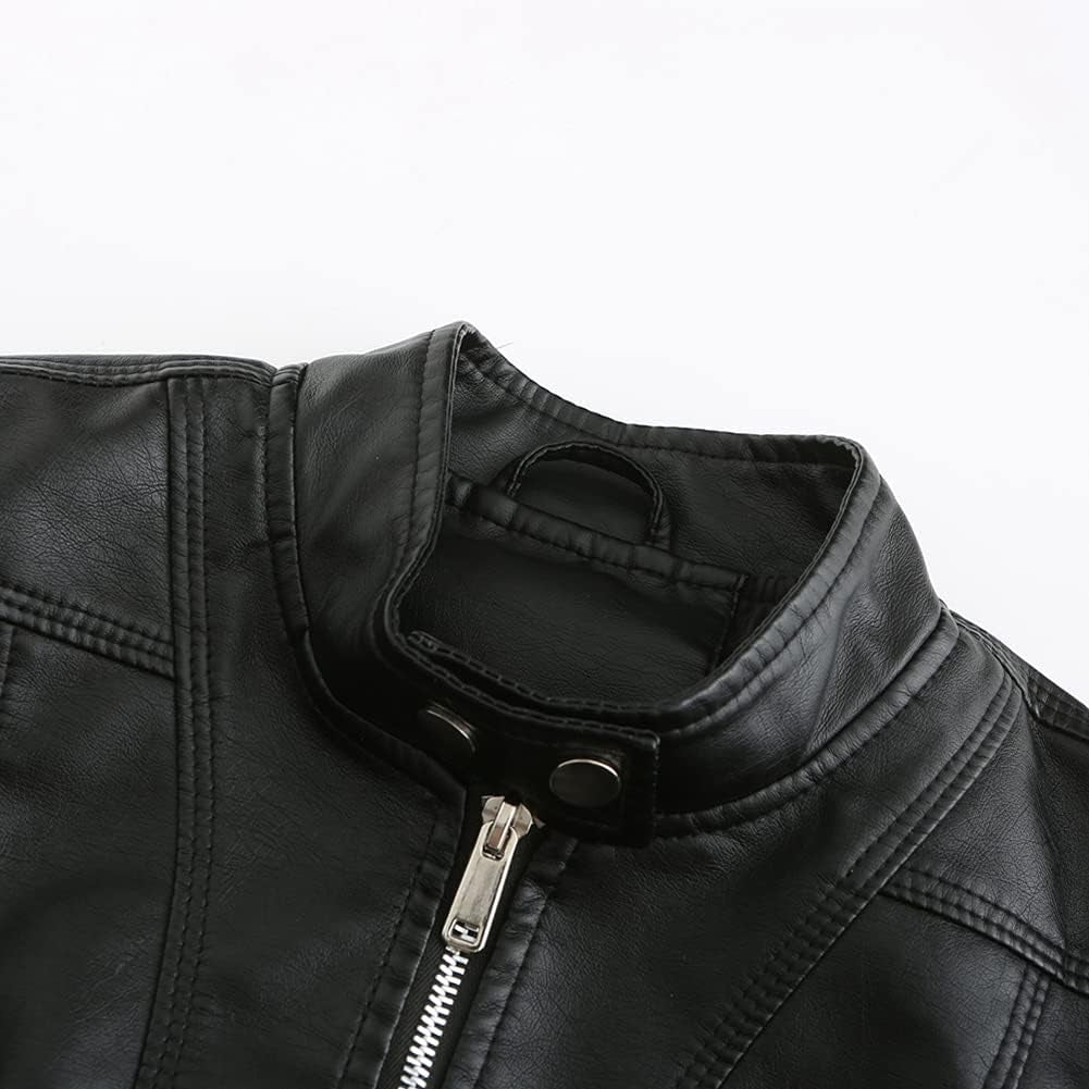 Women'S Stylish Faux Leather Jacket Zip up Motorcycle Short PU Moto Biker Outwear Fitted Slim Coat