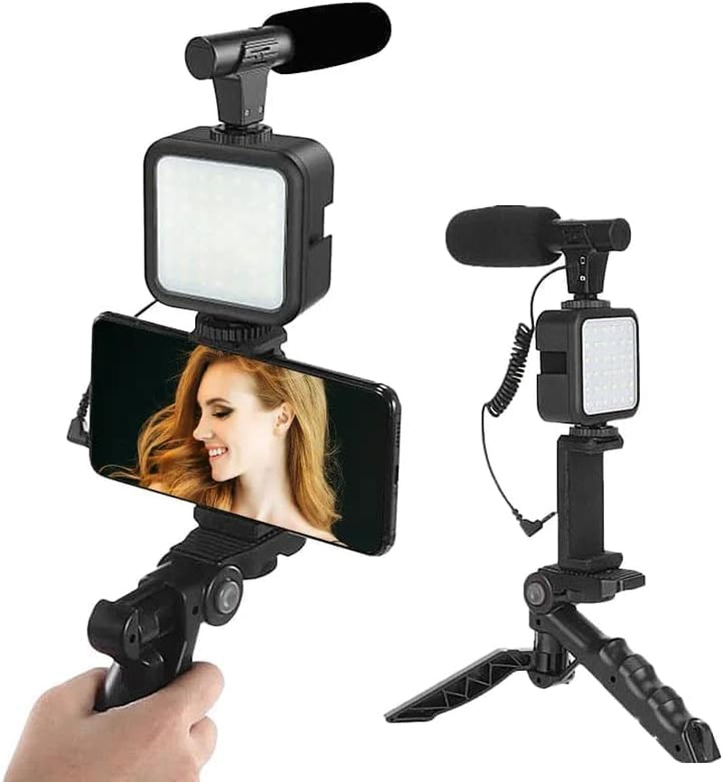 Grip Smartphone Vlogging Kit, for Apple & Android, Includes Iphone Lightning Cable, Youtube Starter Kit, Podcast Equipment, 3.5 Mm Audio Jack, Tripod, Shotgun Mic, Led Light, Phone Holder