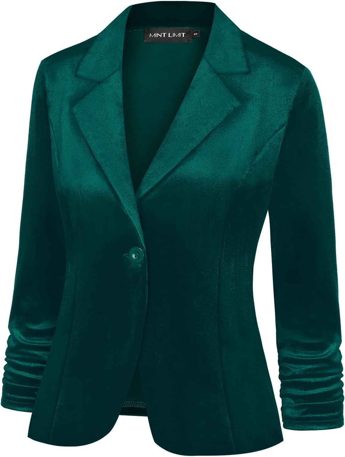 Womens Velvet Blazer Suit One Button Jacket Blazers Notched Lapel Workwear Elegant Classic Formal 3/4 Ruched Sleeve