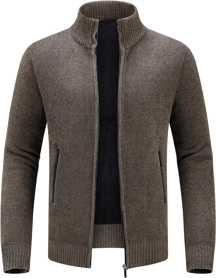 KODMOL Mens Knitted Causal Cardigan Thick Full Zip Sweater Padded Lined Winter Jumper Tops for Men