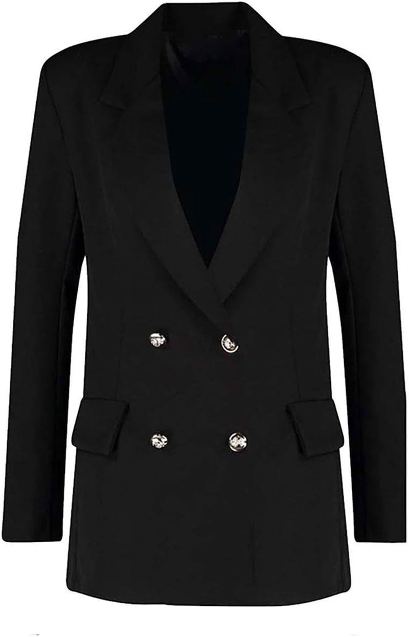 Womens Casual Gold Button Long Sleeve Ladies Double Breasted Duster Coat Jacket Open Front Blazer