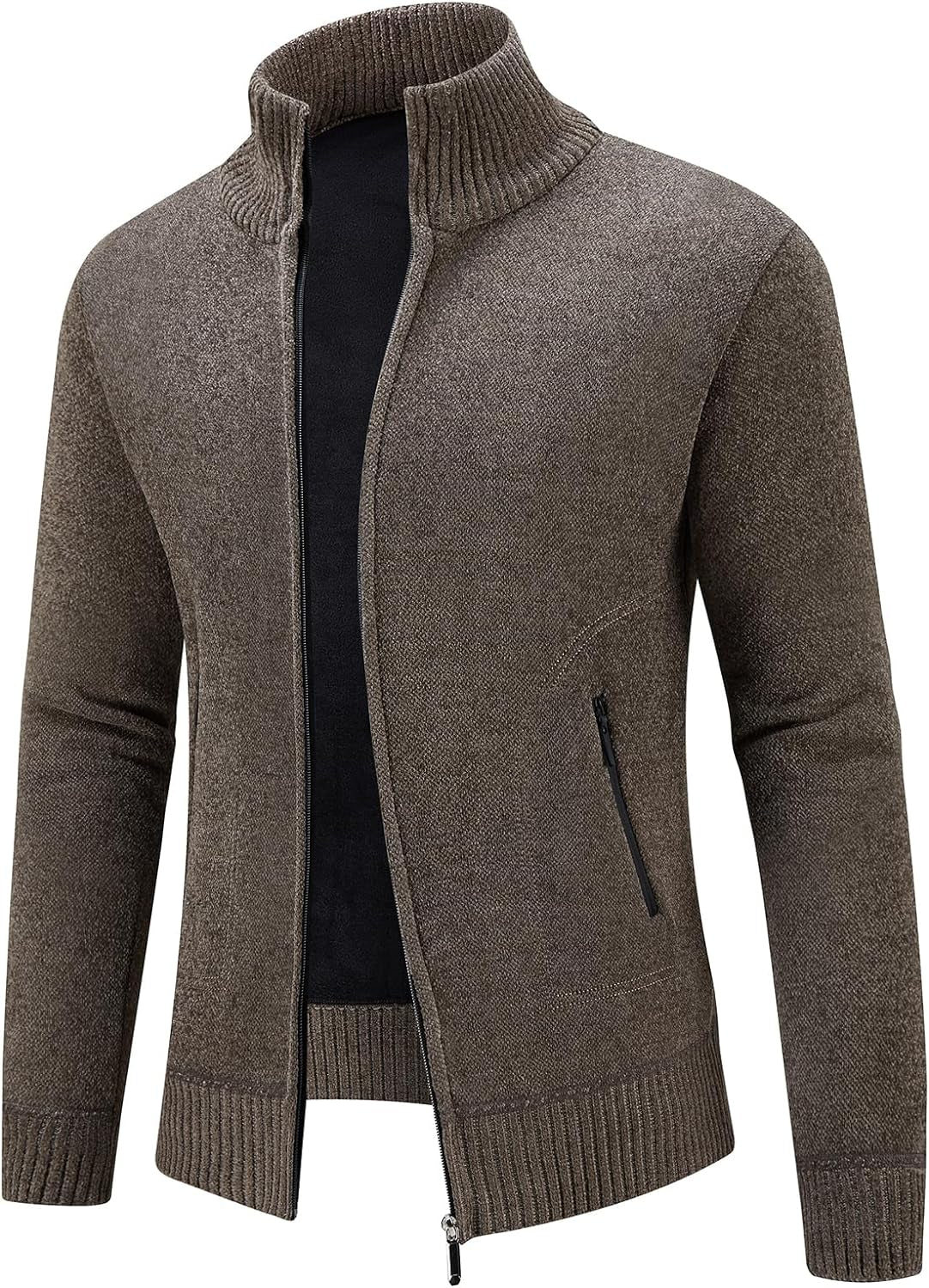 KODMOL Mens Knitted Causal Cardigan Thick Full Zip Sweater Padded Lined Winter Jumper Tops for Men