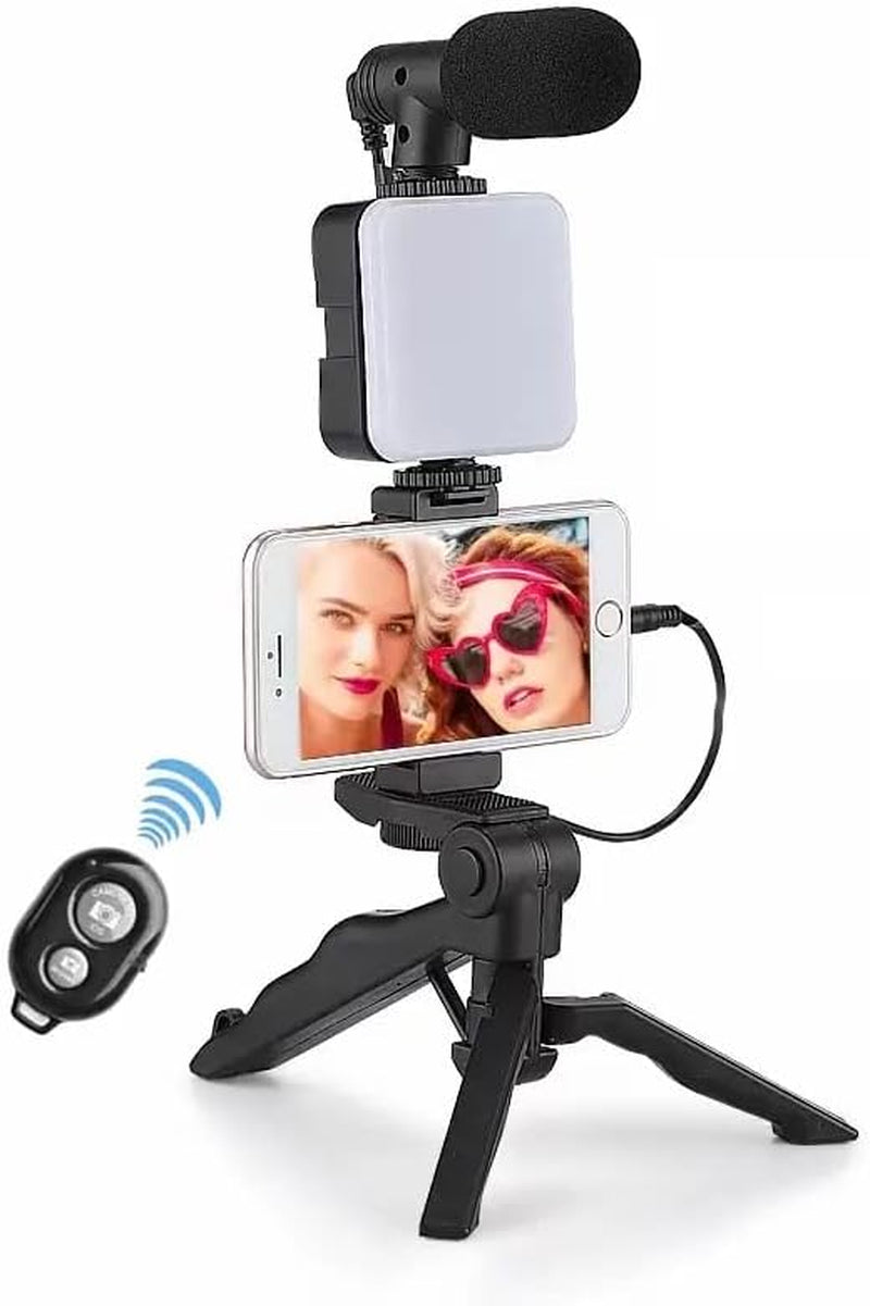 Grip Smartphone Vlogging Kit, for Apple & Android, Includes Iphone Lightning Cable, Youtube Starter Kit, Podcast Equipment, 3.5 Mm Audio Jack, Tripod, Shotgun Mic, Led Light, Phone Holder