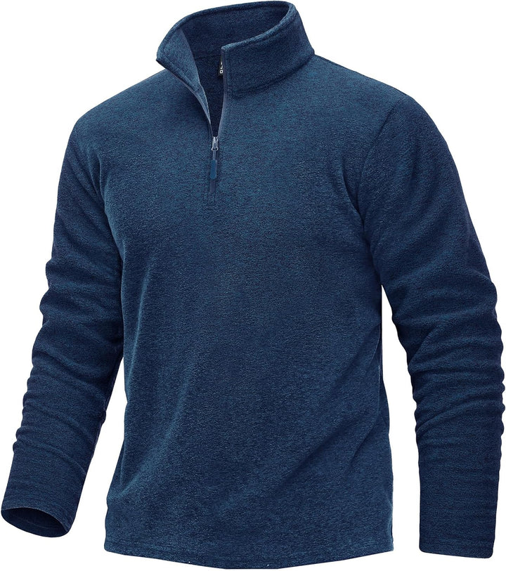 Mens Pullover Jumper Fleece Shirts Long Sleeve Work Pullover Sweater 1/4 Zip Top Fleece Sweatshirts Dark Blue,S