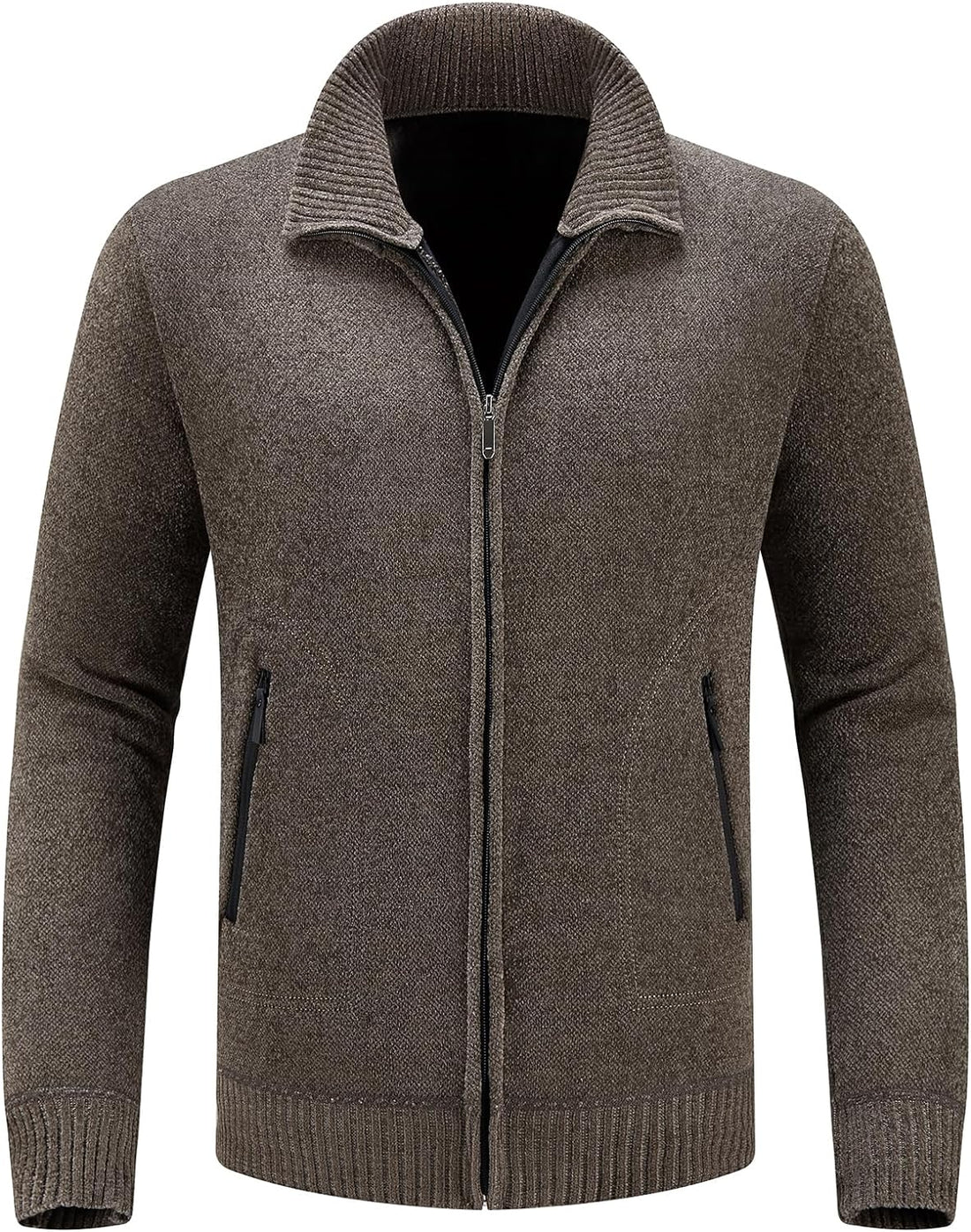 KODMOL Mens Knitted Causal Cardigan Thick Full Zip Sweater Padded Lined Winter Jumper Tops for Men