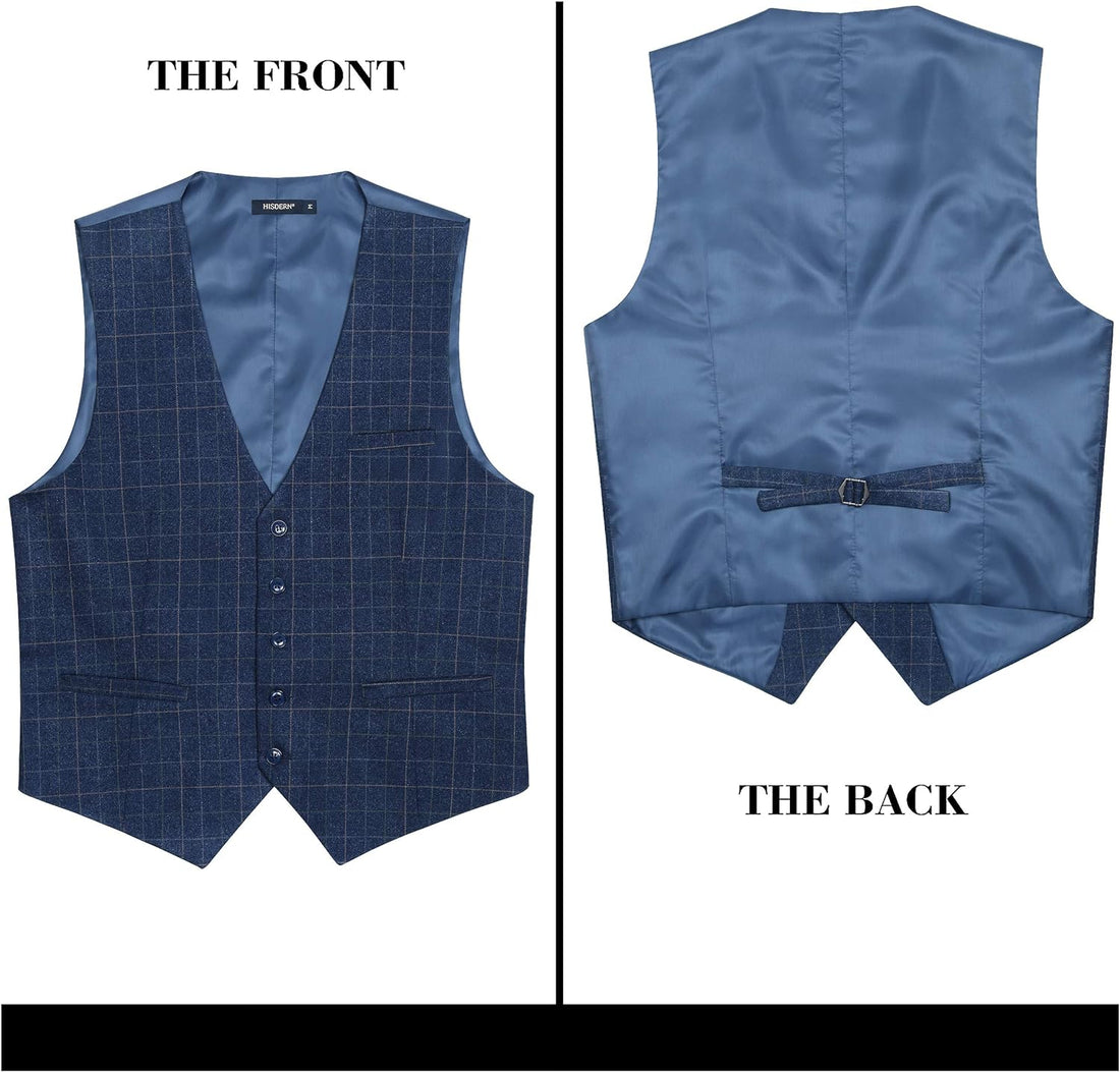 Men'S Formal Wedding Party Waistcoat Cotton Plaid Dress Suit Vest