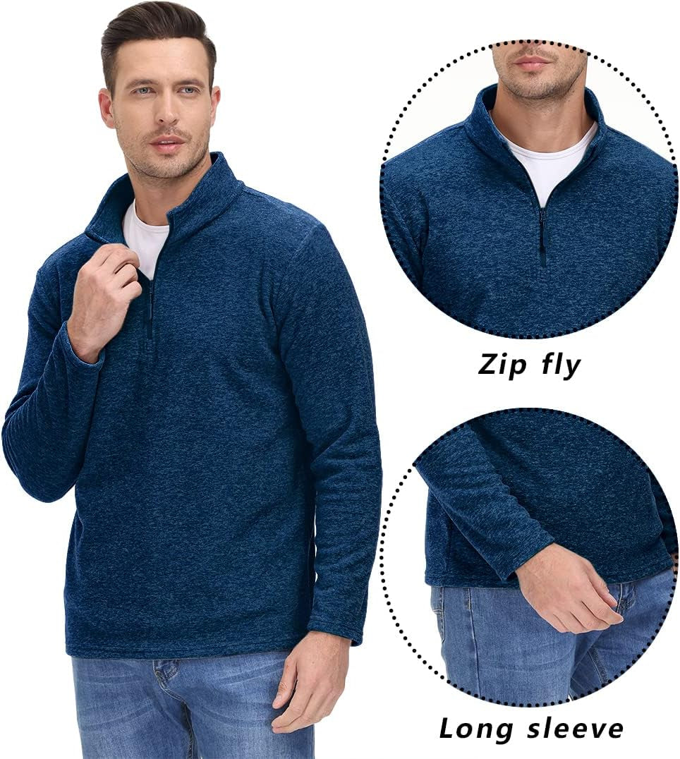 Mens Pullover Jumper Fleece Shirts Long Sleeve Work Pullover Sweater 1/4 Zip Top Fleece Sweatshirts Dark Blue,S