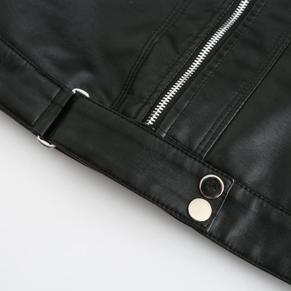 Women'S Stylish Faux Leather Jacket Zip up Motorcycle Short PU Moto Biker Outwear Fitted Slim Coat