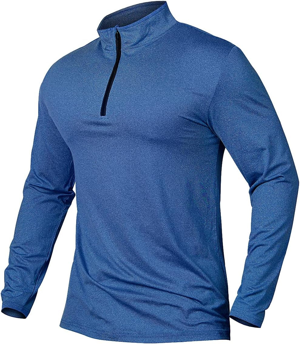 Men'S Active Sports Shirts 1/4 Zip Long Sleeve Running T-Shirts Quick-Dry Pullover Tops Outdoor Polo Shirts