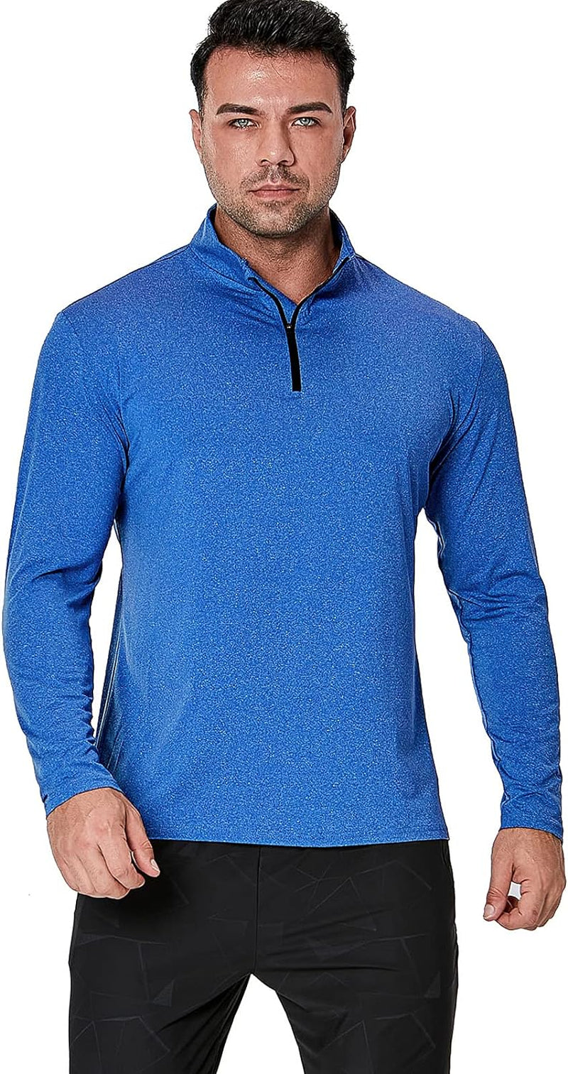 Men'S Active Sports Shirts 1/4 Zip Long Sleeve Running T-Shirts Quick-Dry Pullover Tops Outdoor Polo Shirts