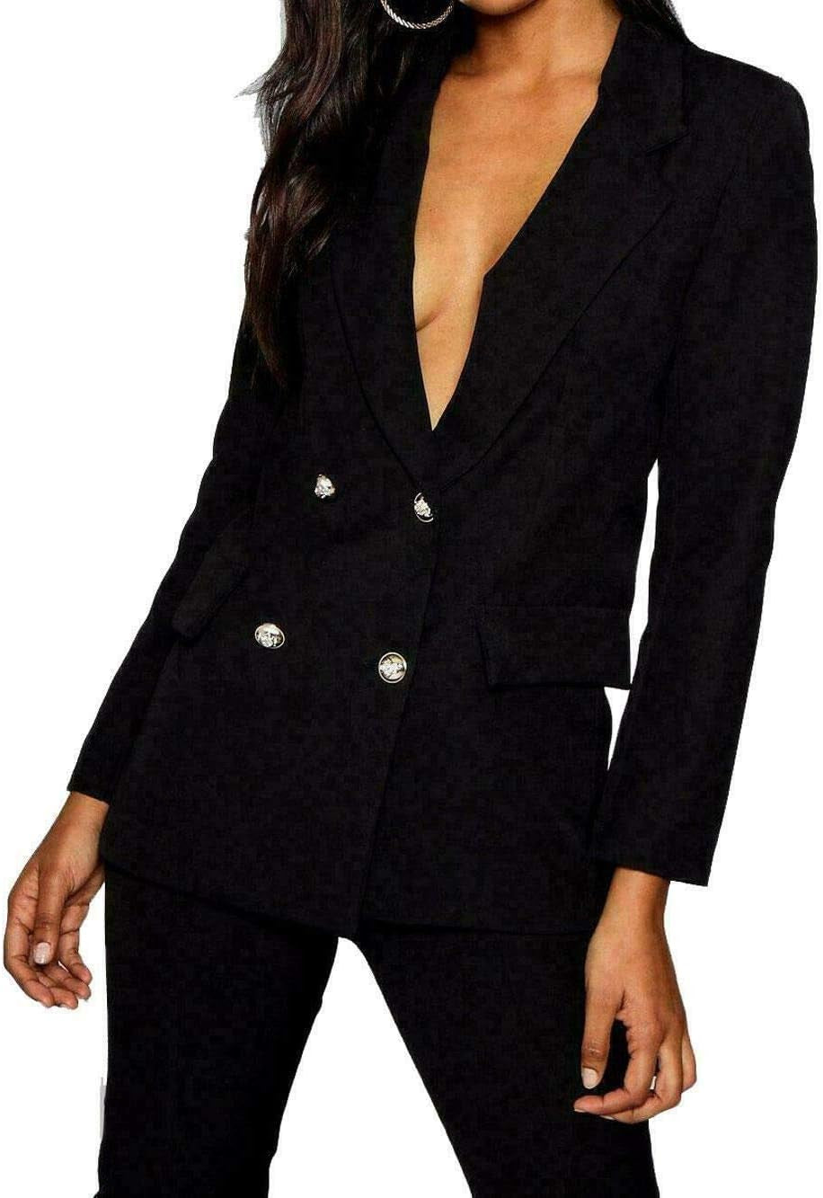 Womens Casual Gold Button Long Sleeve Ladies Double Breasted Duster Coat Jacket Open Front Blazer