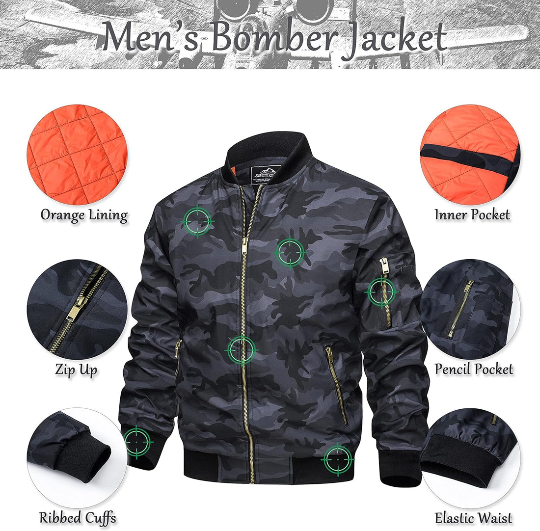 Men'S Jackets Casual Bomber Jacket Windproof Winter Lined Warm Windbreaker Coat Outwear