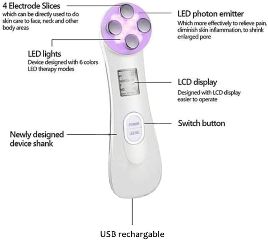 Beauty Device Multi Anti-Wrinkle High-Frequency,Ultrasonic Beauty Device,Led Light Therapy Wrinkle Remover Skin Tightening anti Aging Skin Rejuvenation,Face Massager